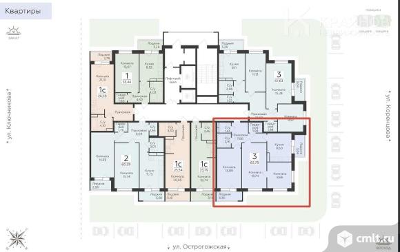 3-комнатная квартира 65,78 кв.м. Фото 7.