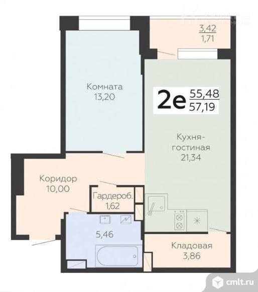 1-комнатная квартира 57,19 кв.м. Фото 1.