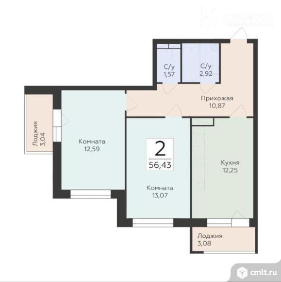 2-комнатная квартира 56,43 кв.м. Фото 1.