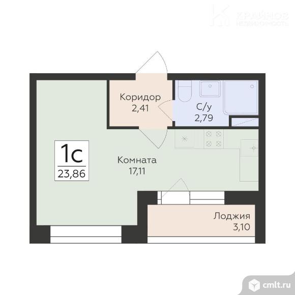 1-комнатная квартира 23,86 кв.м. Фото 1.