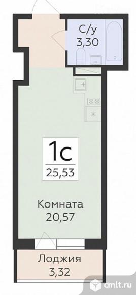 1-комнатная квартира 25,54 кв.м. Фото 1.