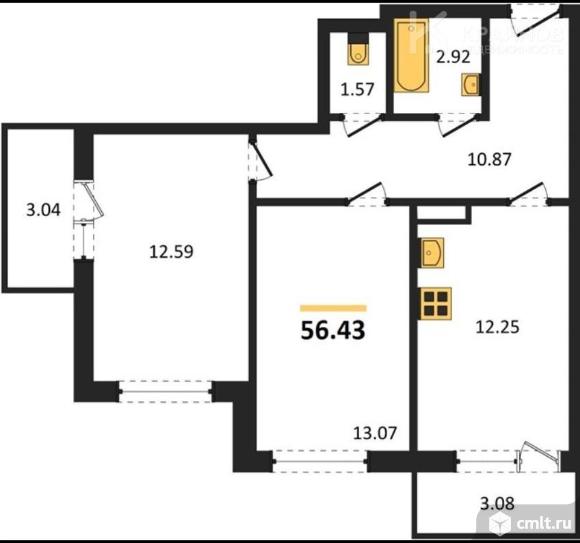 2-комнатная квартира 56,47 кв.м. Фото 1.