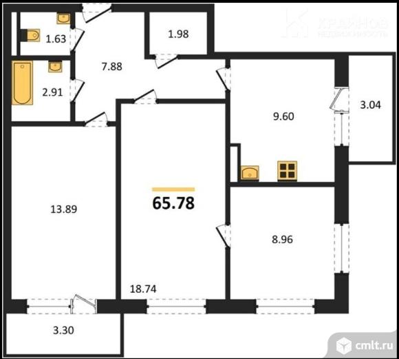 3-комнатная квартира 65,78 кв.м. Фото 1.