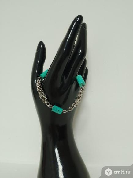 Браслет из стали и бирюзы. Ручная работа. Фото 1.