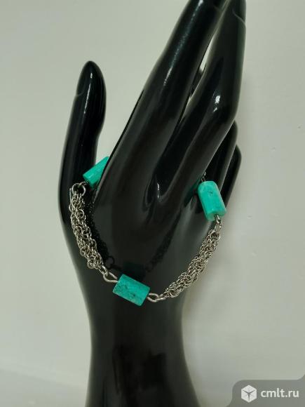 Браслет из стали и бирюзы. Ручная работа. Фото 7.