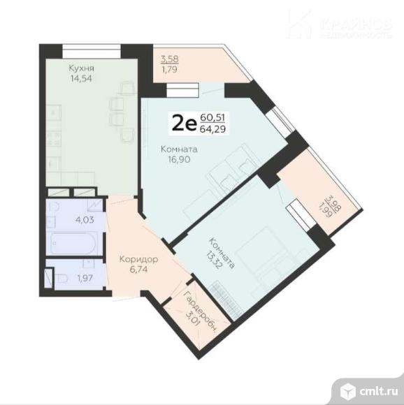 2-комнатная квартира 64,29 кв.м. Фото 1.