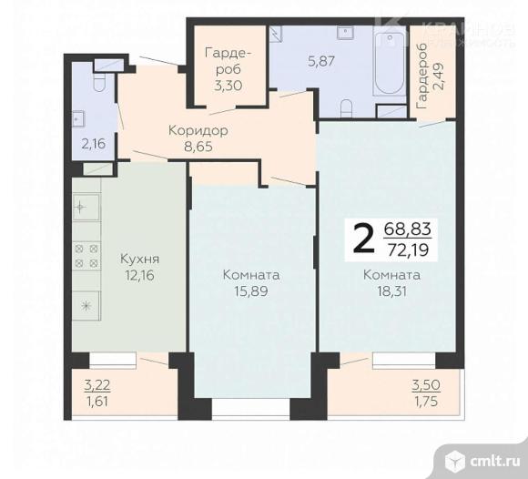 2-комнатная квартира 72,19 кв.м. Фото 1.