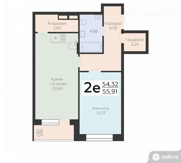 2-комнатная квартира 55,91 кв.м. Фото 1.