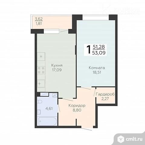 2-комнатная квартира 53,09 кв.м. Фото 1.