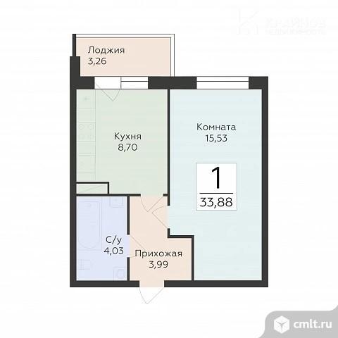 1-комнатная квартира 33,88 кв.м. Фото 1.