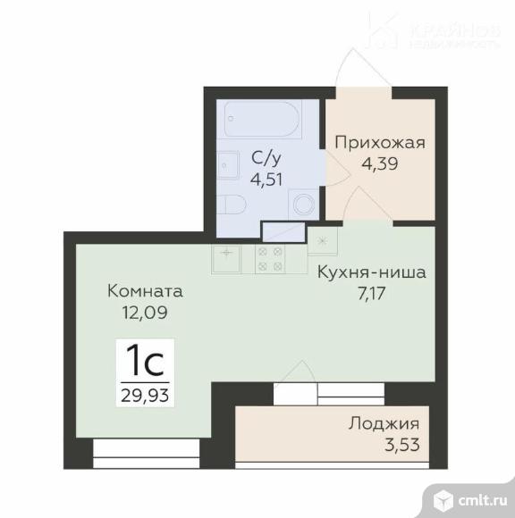 1-комнатная квартира 29,93 кв.м. Фото 1.