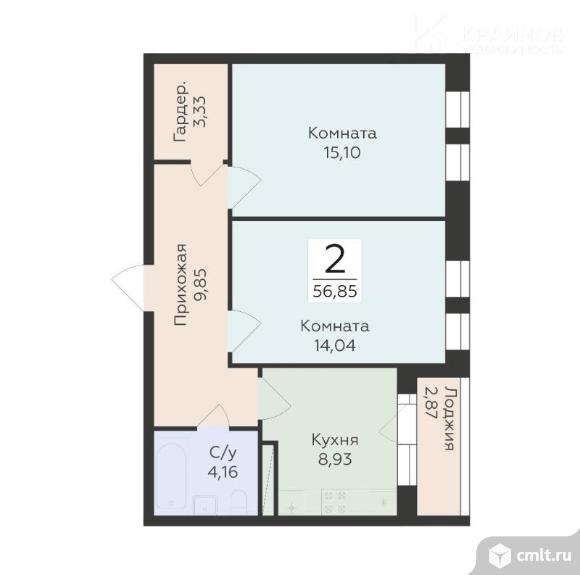 2-комнатная квартира 56,85 кв.м. Фото 1.