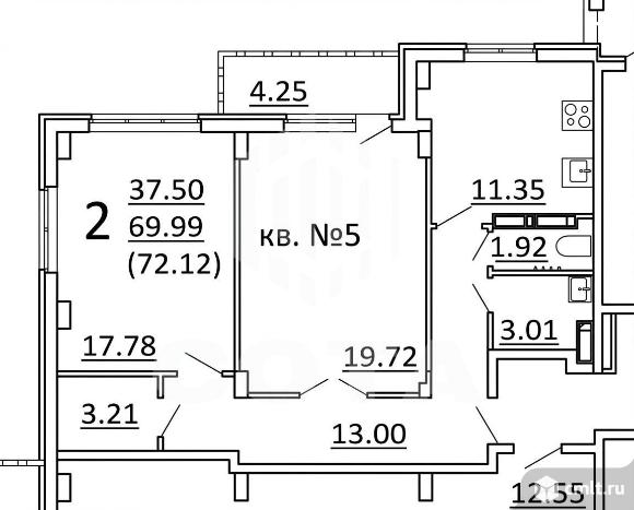 2-комнатная квартира 72 кв.м. Фото 1.