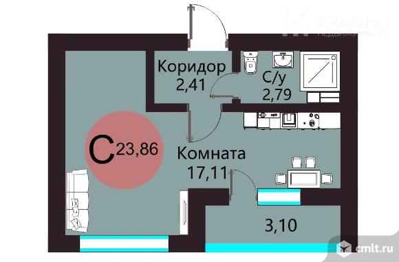 1-комнатная квартира 23,86 кв.м. Фото 1.