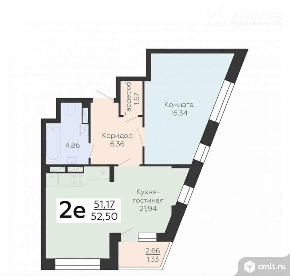 2-комнатная квартира 52,73 кв.м. Фото 1.