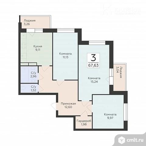 3-комнатная квартира 65,78 кв.м. Фото 1.