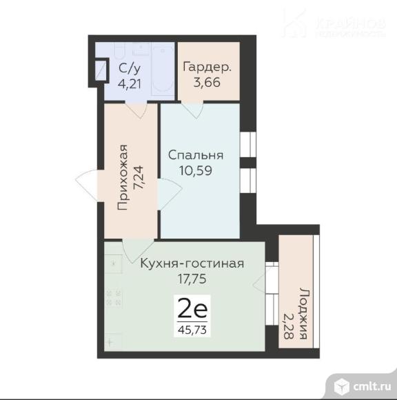 2-комнатная квартира 45,73 кв.м. Фото 1.