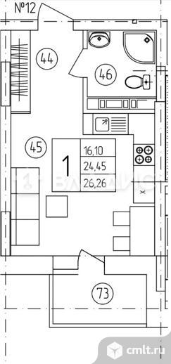 1-комнатная квартира 26,26 кв.м. Фото 1.