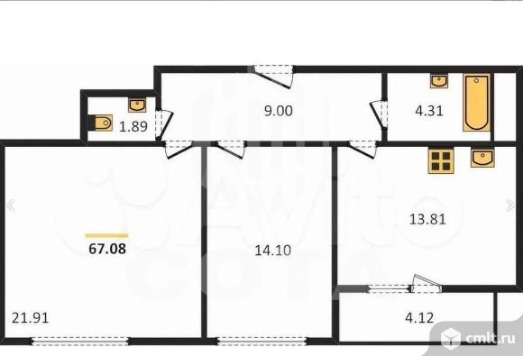 2-комнатная квартира 67,7 кв.м. Фото 18.