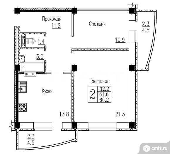 2-комнатная квартира 66,2 кв.м. Фото 18.