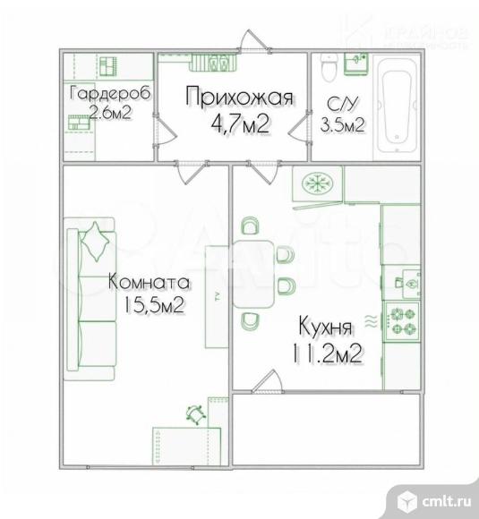 1-комнатная квартира 37,5 кв.м. Фото 16.