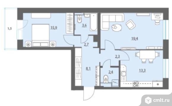 2-комнатная квартира 67,7 кв.м. Фото 16.
