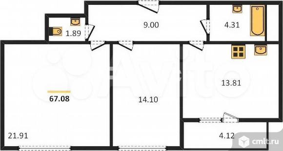 2-комнатная квартира 67 кв.м. Фото 1.