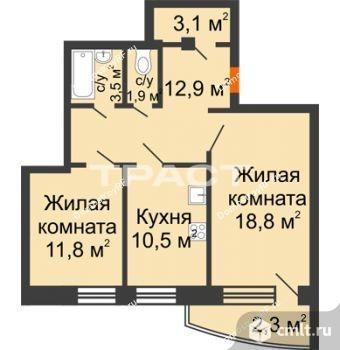 2-комнатная квартира 62,5 кв.м. Фото 1.
