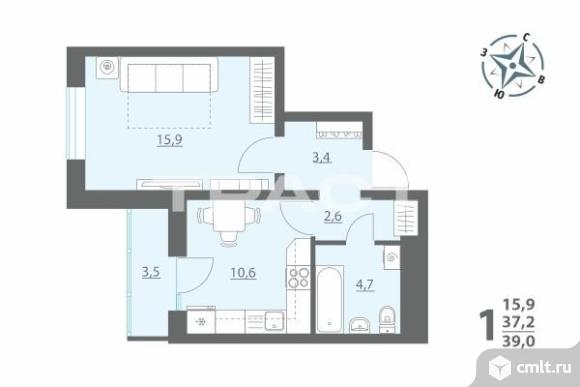 1-комнатная квартира 37,1 кв.м. Фото 9.