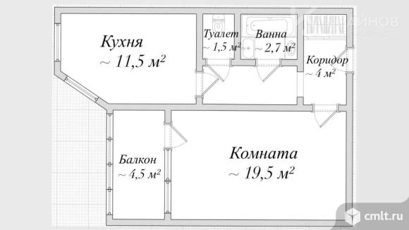 1-комнатная квартира 41,6 кв.м. Фото 1.