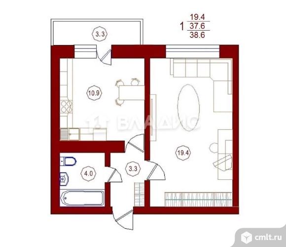 1-комнатная квартира 38 кв.м. Фото 20.
