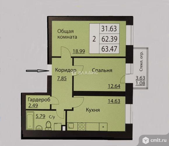 2-комнатная квартира 62,7 кв.м. Фото 17.