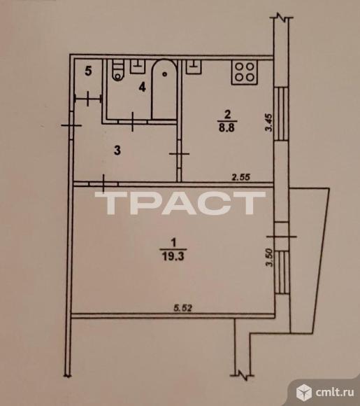 1-комнатная квартира 37,3 кв.м. Фото 12.