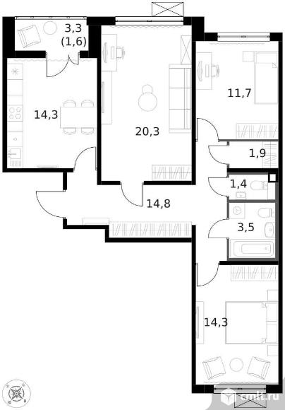 Продам 3-комн. квартиру 84 кв.м.. Фото 1.