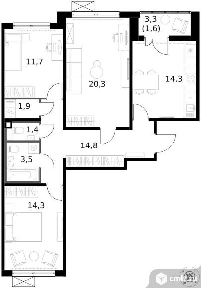Продам 3-комн. квартиру 84.1 кв.м.. Фото 1.
