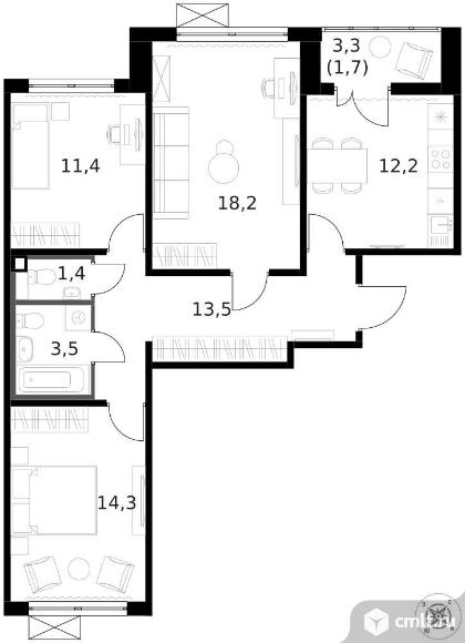 Продам 3-комн. квартиру 76.4 кв.м.. Фото 1.
