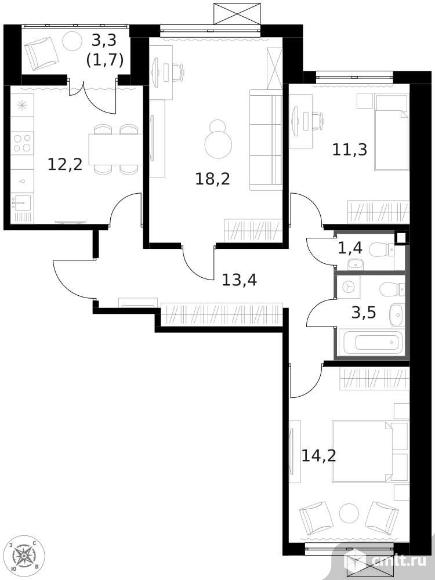 Продам 3-комн. квартиру 76.1 кв.м.. Фото 1.