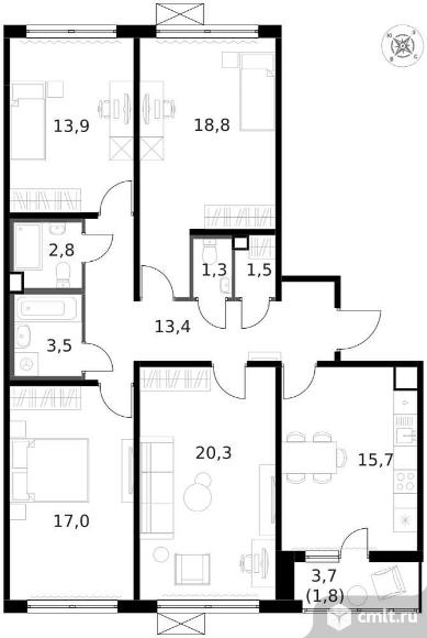 Продам 4-комн. квартиру 110.1 кв.м.. Фото 1.