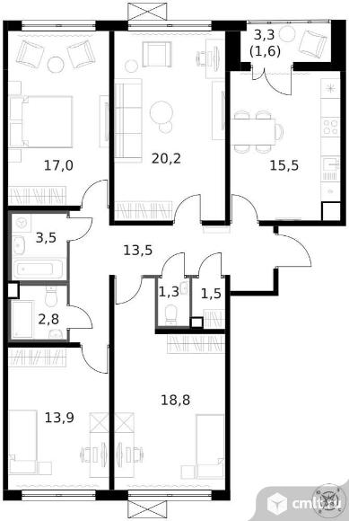 Продам 4-комн. квартиру 109.9 кв.м.. Фото 1.