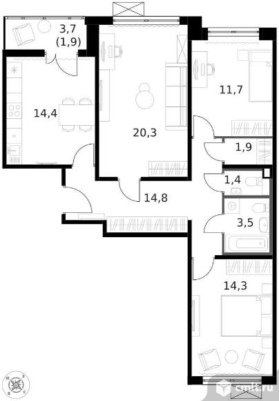 Продам 3-комн. квартиру 84.4 кв.м.. Фото 1.