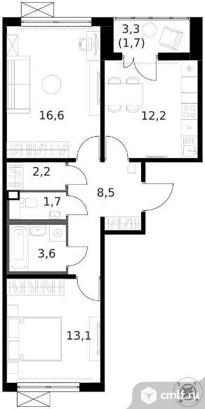 Продам 2-комн. квартиру 59.6 кв.м.. Фото 1.