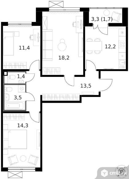 Продам 3-комн. квартиру 76.2 кв.м.. Фото 1.