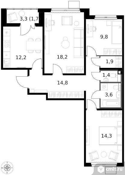 Продам 3-комн. квартиру 77.8 кв.м.. Фото 1.