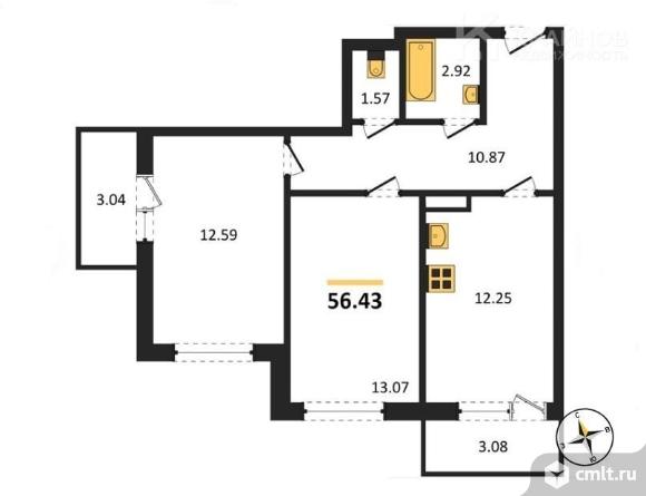 2-комнатная квартира 56,43 кв.м. Фото 1.