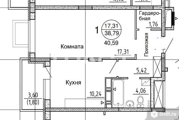 1-комнатная квартира 38,79 кв.м. Фото 6.