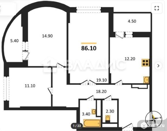 3-комнатная квартира 86,2 кв.м. Фото 16.