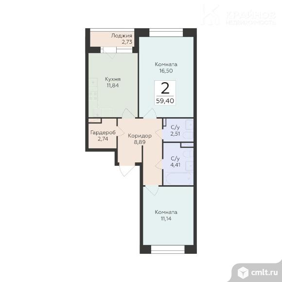 2-комнатная квартира 59,4 кв.м. Фото 1.