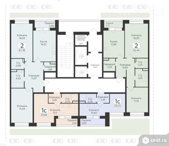 2-комнатная квартира 59,4 кв.м. Фото 11.