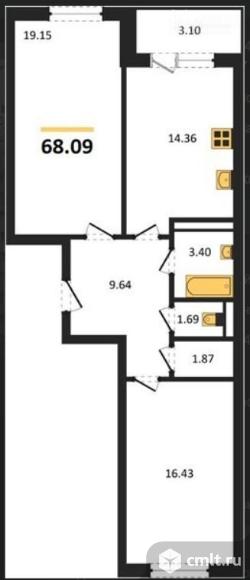 2-комнатная квартира 68,09 кв.м. Фото 1.