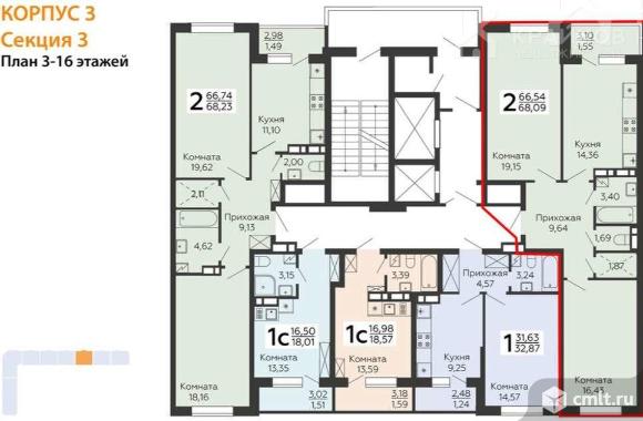 2-комнатная квартира 68,09 кв.м. Фото 6.